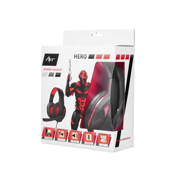 Słuchawki przewodowe nauszne USB A Art gamingowe z mikrofonem Hero czarne
