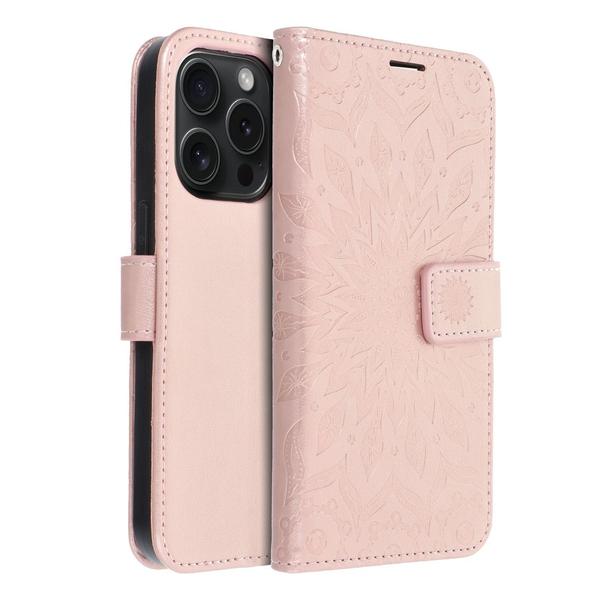 Etui z klapką na iPhone 15 PRO Mezzo Book mandala złoto-różowe