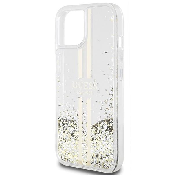 GUESS futerał do IPHONE 15 GUHCP15SLFCSEGT (Liquid Glitter Gold Stripes) transparentny