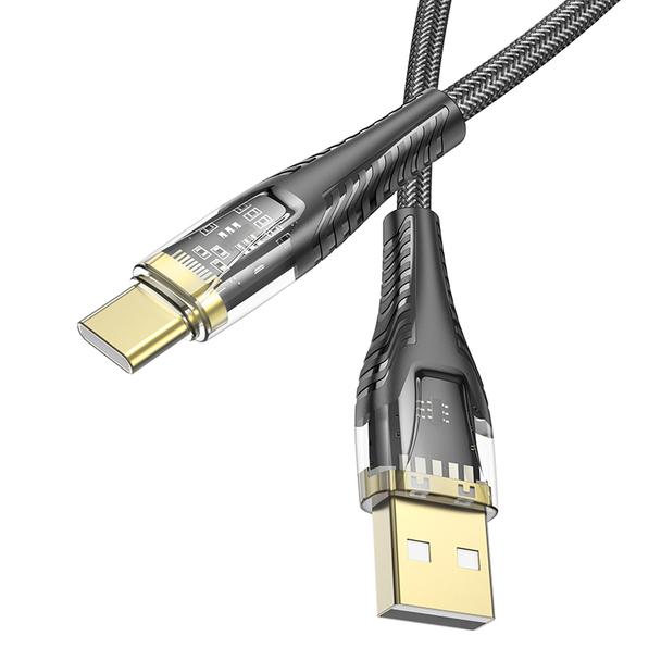 Kabel USB A do USB C Hoco 2,4A 1,2 m U121 czarny transparentny