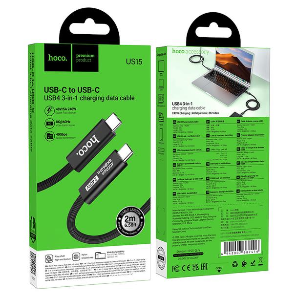 Kabel USB C do USB C Hoco USB4 40Gbps/8K60Hz 5A 240W 2m US15 czarny