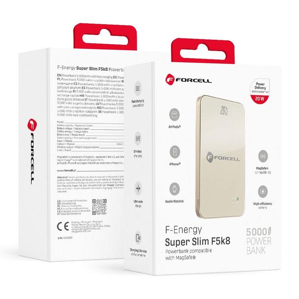 Powerbank zgodny z MagSafe Forcell F-Energy SuperSlim F5K8 QC4.0 PD3.0 15W 5000 mAh tytanowy pustynny 0INT