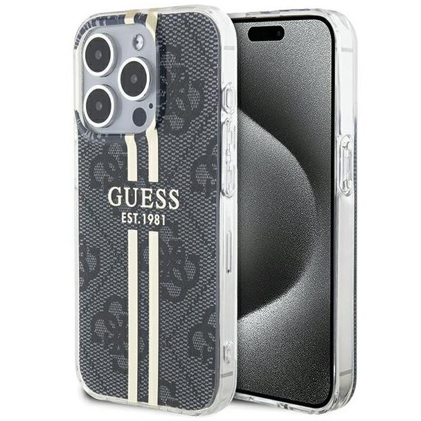 GUESS futerał do IPHONE 15 Pro Max GUHCP15XH4PSEGK (4G Gold  Stripe) czarny