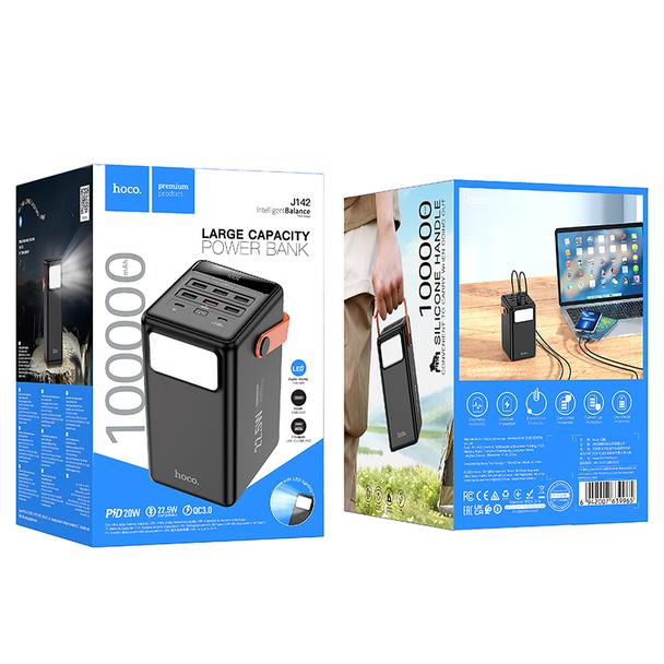 Powerbank Hoco 100000 mAh QC PD 2,4A 22,5W z wbudowaną latarką J142 black