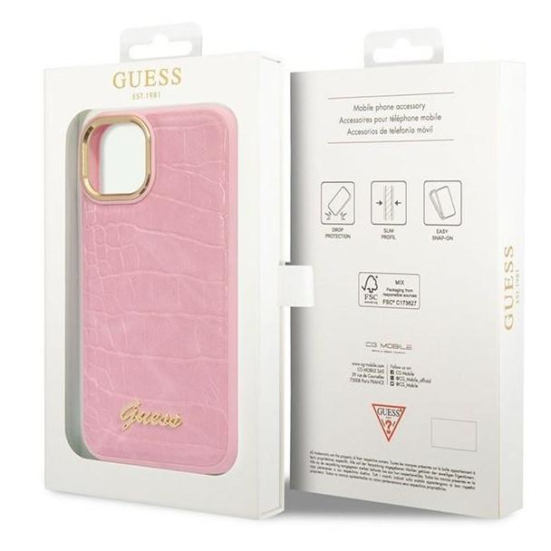 GUESS futerał do IPHONE 13 / 14 / 15 GUHCP14SHGCRHP (Croco Collection) różowy