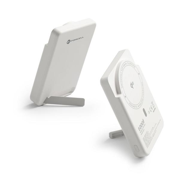 Powerbank zgodny z MagSafe Forcell F-Energy MagStand QI2 F5K10 QC3.0 PD3.0 20W 5000 mAh biały 0INT