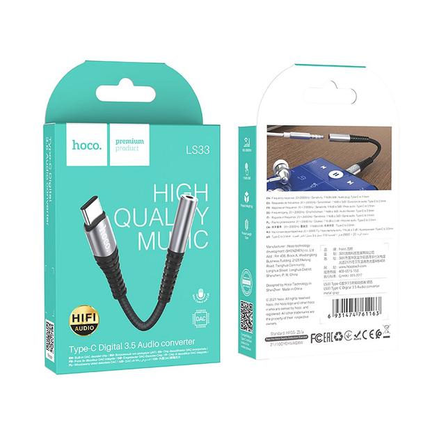 Adapter AUX Jack 3,5 mm do USB C Hoco LS33 szary
