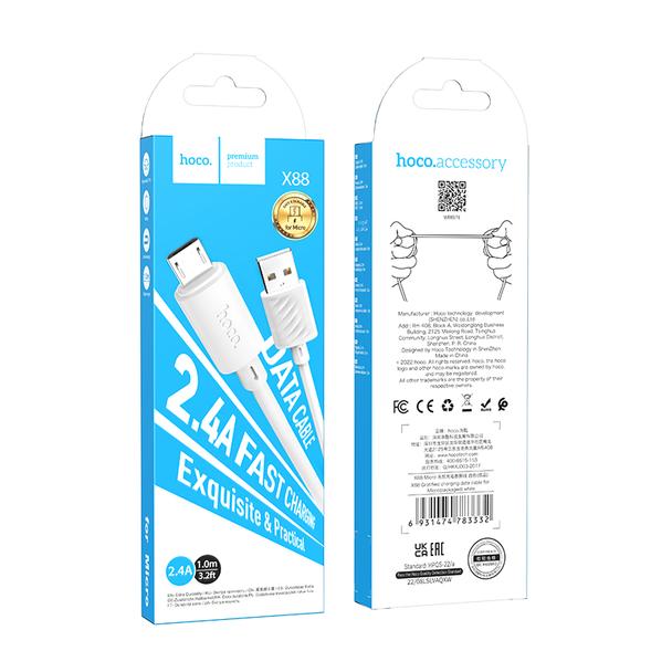 Kabel USB A do Micro USB Hoco 2,4A 1 m X88 biały