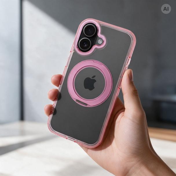 Etui na iPhone 16 PRO Frame Circle Stand zgodne z MagSafe różowe