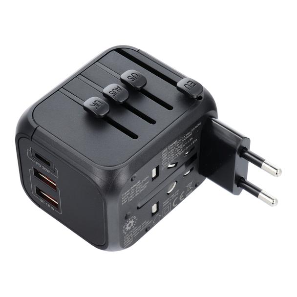 Ładowarka podróżna / adapter OL-309-PQ20 CAŁY ŚWIAT czarna