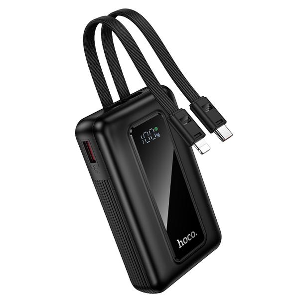 Powerbank 10000 mAh QC PD 22,5W z wbudowanymi kablami USB C + Lightning Hoco J162 czarny