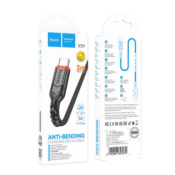 Kabel USB A do USB C Hoco 3A 3 m X59 czarny
