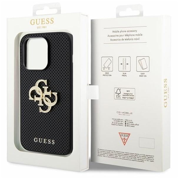 GUESS futerał do IPHONE 15 Pro GUHCP15LPSP4LGK (Leather Perforated 4G Glitter Logo) czarny
