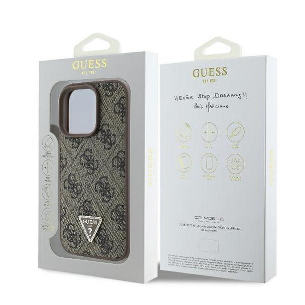 GUESS futerał do IPHONE 16 Pro GUHCP16LP4TDPW (PU Leather 4G Triangle Strass) brązowy