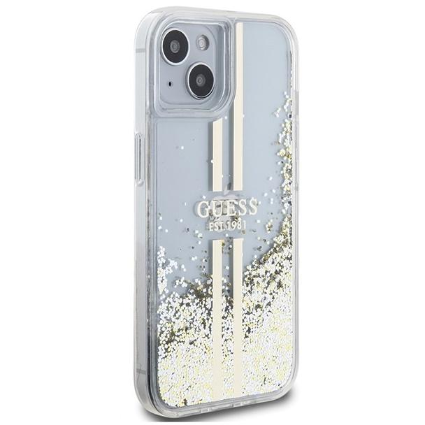 GUESS futerał do IPHONE 15 GUHCP15SLFCSEGT (Liquid Glitter Gold Stripes) transparentny