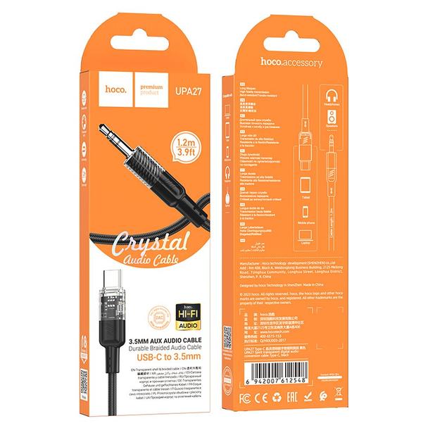 Kabel AUX Jack 3,5 mm do USB C Hoco 1,2 m UPA27 czarny