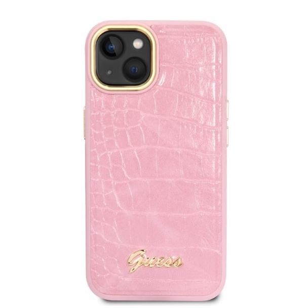 GUESS futerał do IPHONE 13 / 14 / 15 GUHCP14SHGCRHP (Croco Collection) różowy