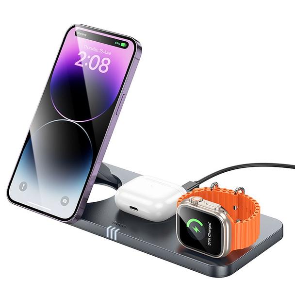 Ładowarka indukcyjna Hoco 3w1 składana kompatybilna z MagSafe i APPLE Watch 3A 15W CQ22 szara