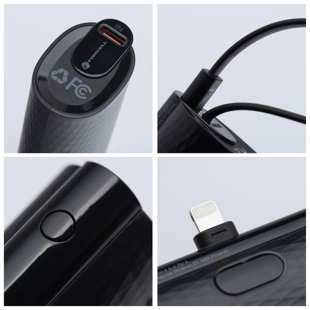 Powerbank Forcell F-Energy Power Plug F5K3 PD 20W 5000 mAh z wbudowanym złączem Lightning czarny