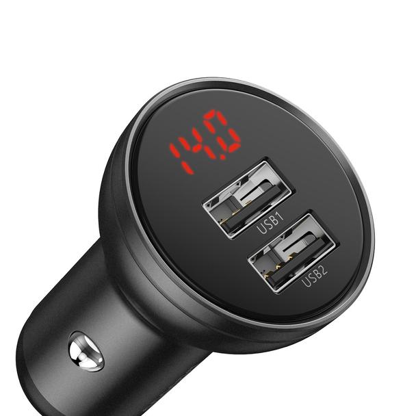 BASEUS ładowarka samochodowa 2 x USB A z wyświetlaczem 4,8A 24W CCBX-0G szara