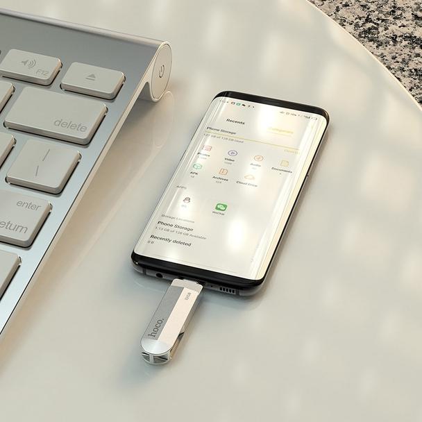 Pendrive 32GB USB 3.0 (USB A + USB C) Hoco UD10 srebrny