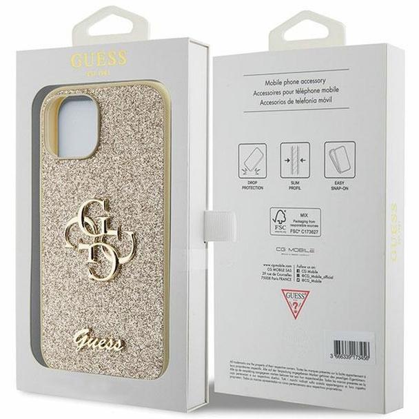 GUESS futerał do IPHONE 15 Plus GUHCP15MHG4SGD (Fixed Glitter Big 4G) złoty