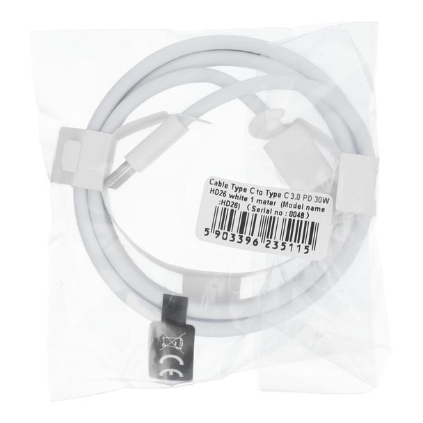 Kabel USB C do USB C PD QC3.0 3A 30W 1 m HD26 biały