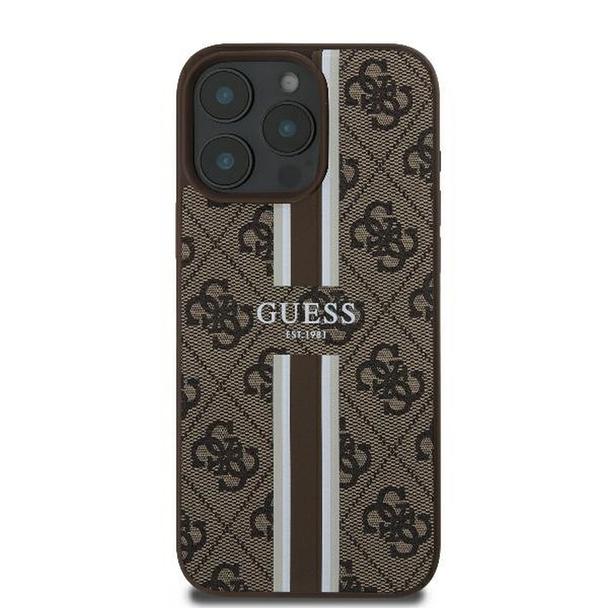 GUESS futerał do IPHONE 16 Pro kompatybilny z MagSafe GUHMP16LP4RPSW (4G Printed Stripes) brązowy