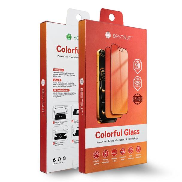 Szkło hybrydowe 5D do iPhone 15 Bestsuit Flexible Colorfull Privacy 180 magenta