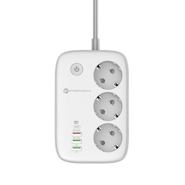 Listwa sieciowa Forcell F-Energy 3 gniazda + USB C 30W + 3 x USB A QC3.0 PD + WiFi Tuya, SmartLife 10A 2500W VT-PS03 biała 0INT
