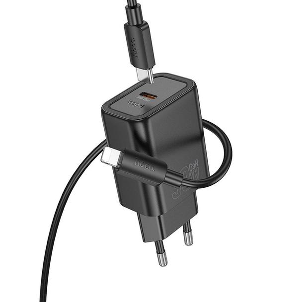 Ładowarka sieciowa do telefonu Hoco USB C QC PD 30W + kabel USB C do Lightning N62 czarna
