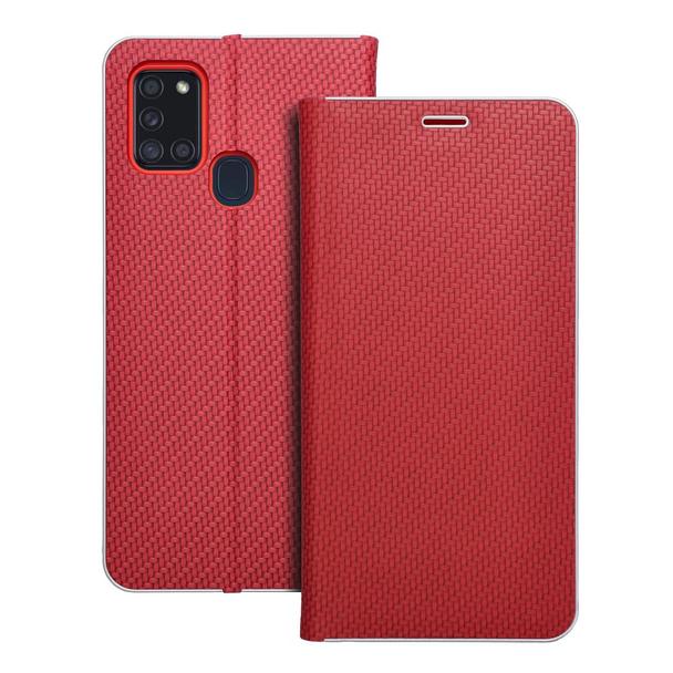 Etui z klapką na Samsung A21s Luna Book Carbon czerwone