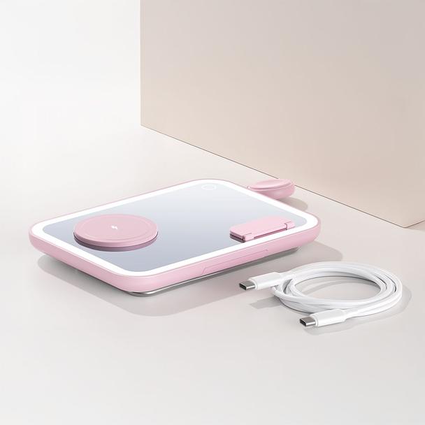Forcell F-ENERGY Mag Mirror 3 in 1 15W ładowarka indukcyjna z kompatybilna z MagSafe / Apple Watch / Samsung Watch / Airpods różowa