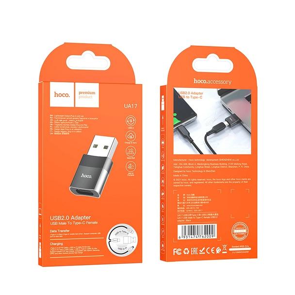 Adapter OTG USB A do USB C Hoco UA17 czarny