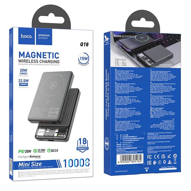 Powerbank zgodny z MagSafe Hoco 10000 mAh QC3.0 PD 3A 22,5W Q18 czarny