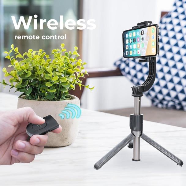 Uchwyt selfie z pilotem bezprzewodowym tripod ze stabilizatorem GIMBAL SSTR-L08 czarny
