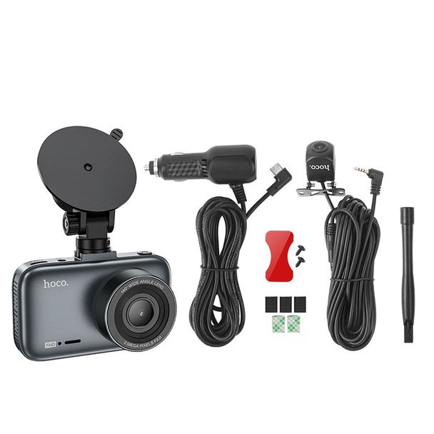 Kamera samochodowa Hoco z wyświetlaczem 3" 1080P/30fps + kamera tylna 720P/25fps DV6  stalowo szara