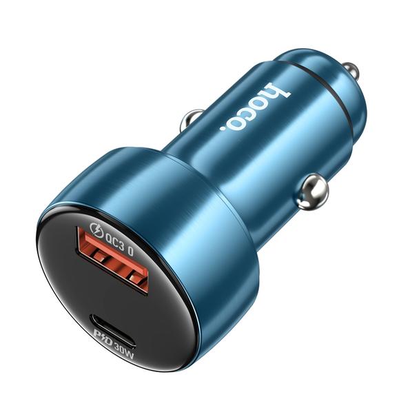 Ładowarka samochodowa Hoco USB A + USB C QC3.0 PD 3A 48W z wyświetlaczem Z50 niebieska