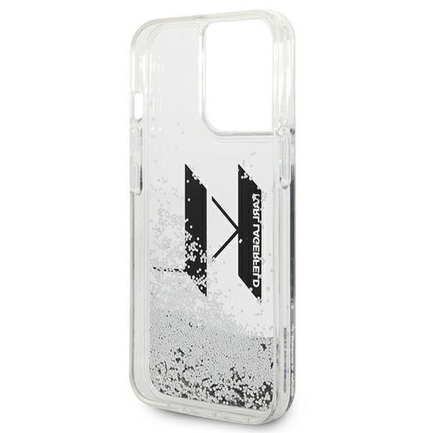 KARL LAGERFELD futerał do IPHONE 14 Pro KLHCP14LLBKLCS (Liguid Glitter Big KL Logo) srebrny