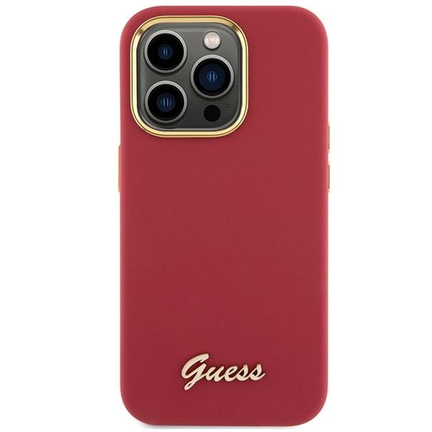 GUESS futerał do IPHONE 15 Pro GUHCP15LSMBSLM (Silicone Script Metal Logo & Frame) magenta