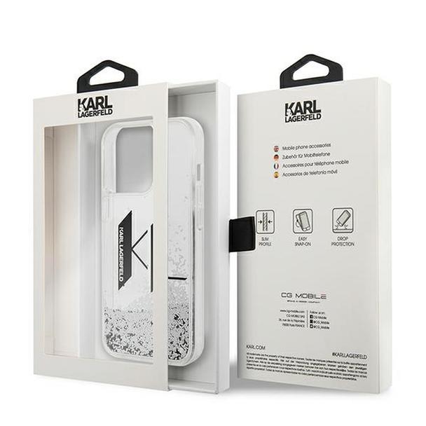 KARL LAGERFELD futerał do IPHONE 14 Pro KLHCP14LLBKLCS (Liguid Glitter Big KL Logo) srebrny