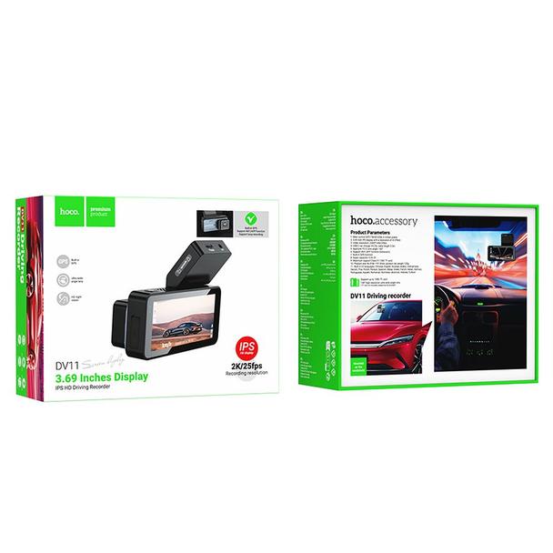 Kamera samochodowa Hoco z wyświetlaczem 3,69" 2K GPS DV11 srebro szara