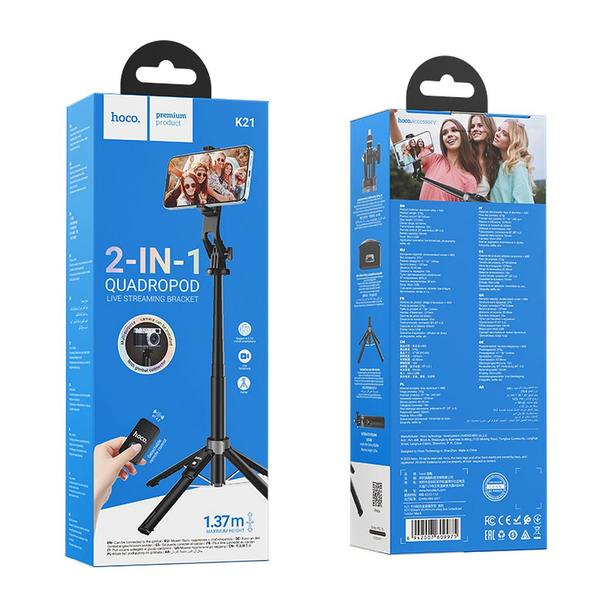 Selfie stick Hoco tripod z pilotem bezprzewodowym K21 czarny