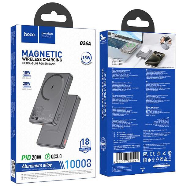Powerbank zgodny z MagSafe Hoco 10000 mAh QC PD 2A 20W Q26A szary