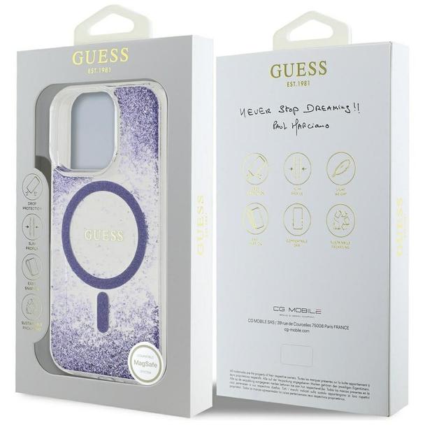 GUESS futerał do IPHONE 16 Pro kompatybilny z MagSafe GUHMP16LRGRGEU (Resin Bottom Glitter) fioletowy