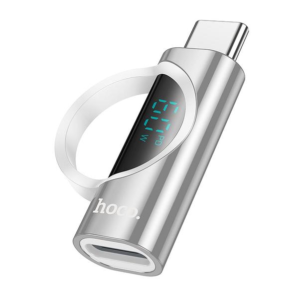 Adapter USB C do Lightning Hoco 3A 60W z wyświetlaczem UA32A srebrny