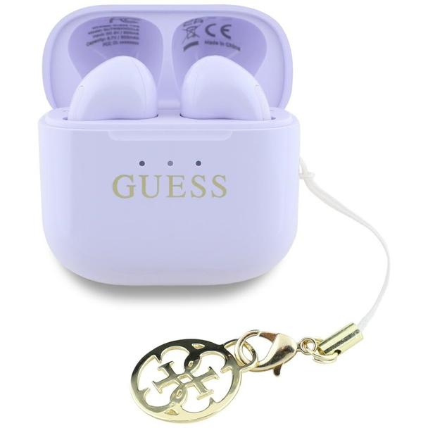 Słuchawki bezprzewodowe douszne Guess TWS Effect Printed Classic Logo & Charm lawendowe