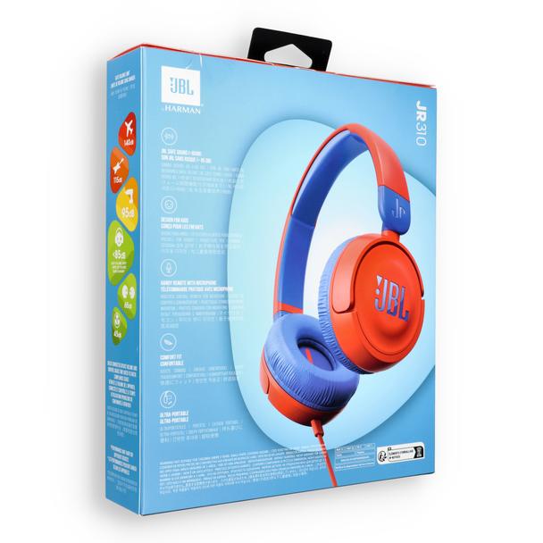 Słuchawki przewodowe nagłowne jack 3,5 JBL JR310 czerwono niebieskie