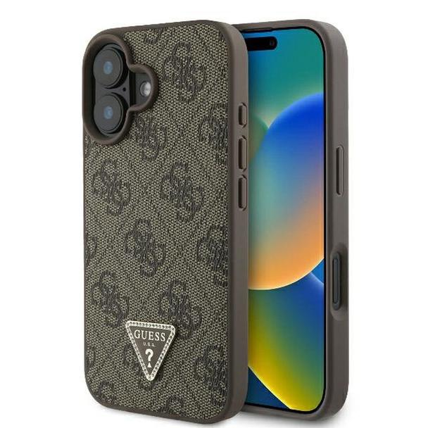 GUESS futerał do IPHONE 16 GUHCP16SP4TDPW (PU Leather 4G Triangle Strass) brązowy