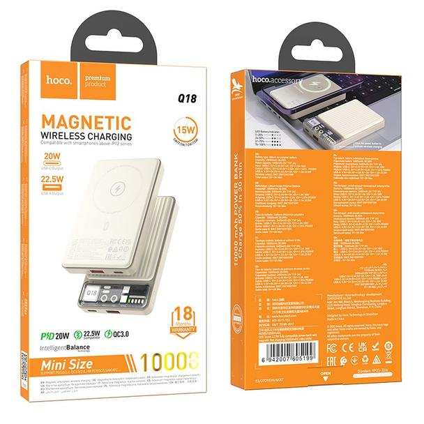 Powerbank zgodny z MagSafe Hoco 10000 mAh QC3.0 PD 3A 22,5W Q18 biały